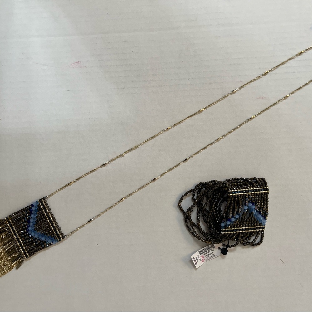 White House Black Market Beaded Necklace with Blue and Gold